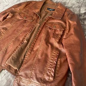 Black Rivet Vegan Leather Jacket Burnt Sienna